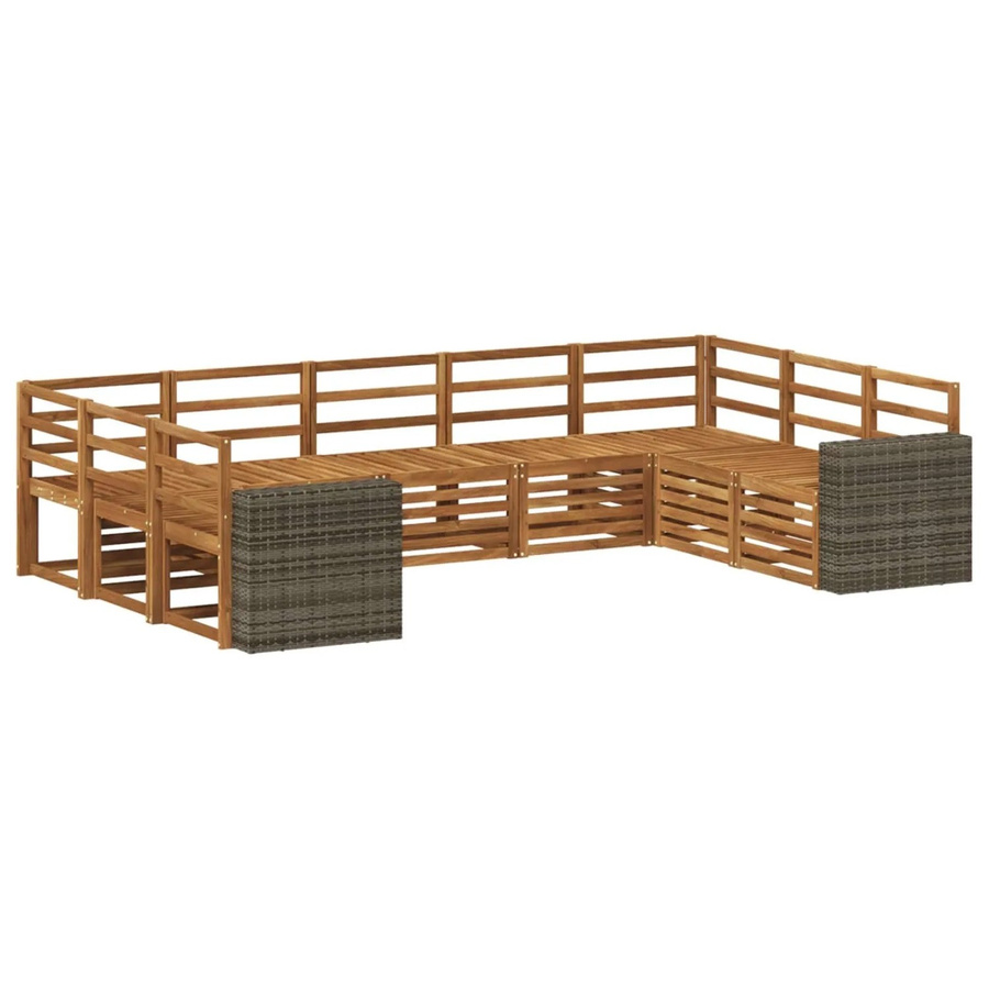 vidaXL Ecksofa Set aus Massivholz Akazie in Natur Braun, 9-teiliges L-Shape Sofa Set mit Latten-Design - Bild 2