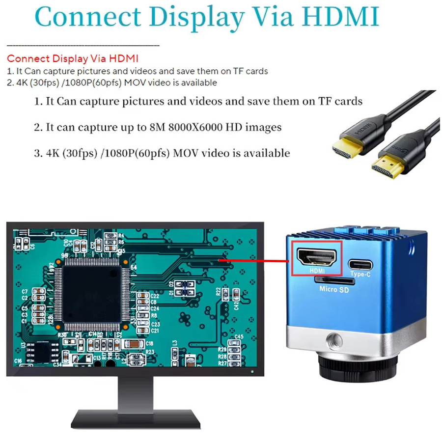 YIZHAN Digitalmikroskop 4K 60MP UHD mit IMX415 Sensor, HDMI und Typ-C, Industrielle Schweißkamera mit 150X Zoomobjektiv und Metallständer - Bild 5