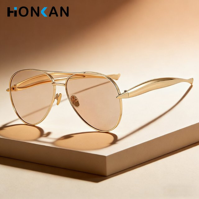 HONKAN WZ Sonnenbrille Aviator, Metall, Vollrand, Gold, Unisex - Bild 1