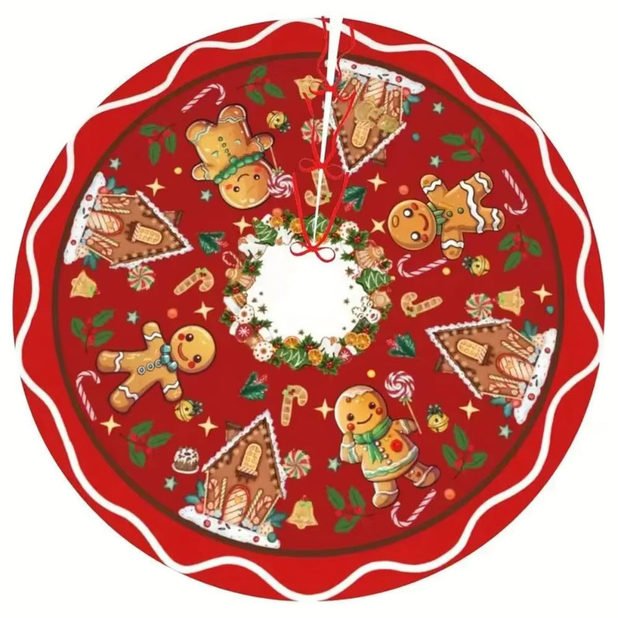 VIKAMA Weihnachtsbaumrock mit Lebkuchenhausmuster in Rot für Innen und Außen - Bild 2