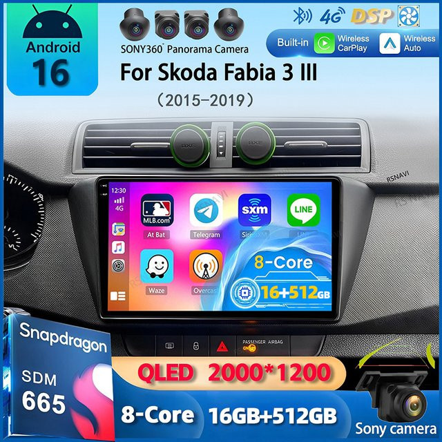 RSNAVI Android 16 Autoradio mit CarPlay und GPS für Skoda Fabia 3 III, Multimedia-Videoplayer 2DIN in Schwarz - Bild 1