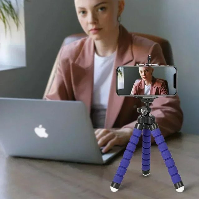 VIKEFON Octopus Smartphone Stativ in Schwarz, biegbares Multi-Funktions-Stativ für Schreibtisch, Kamera und Vlog-Aufnahmen - Bild 1