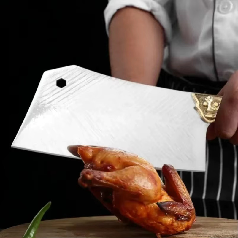 GuanQi Küchenmesser Cleaver aus Edelstahl in Silber mit Holzgriff zum Schneiden und Hacken von Fleisch - Bild 5