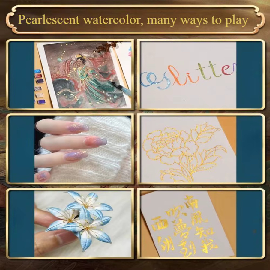 Perlglanz-Aquarellpigmente in Mehrfarben für traditionelle chinesische Malerei, Thangka und Nagelkunst in einer Metallverpackung - Bild 3