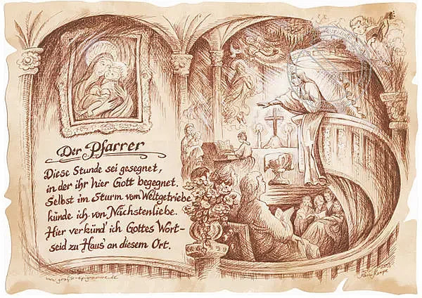 Zunftbild Pfarrer Tantum Graphic auf Antikpapier, Poster in A4-Format, Mehrfarbig - Bild 1