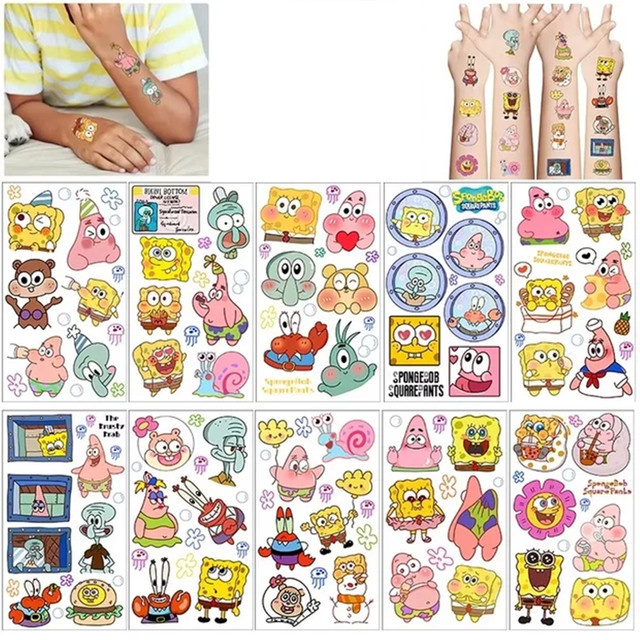 Potdemiel Spongebob Temporäre Tattoo-Aufkleber, 10 Stück - Bild 1