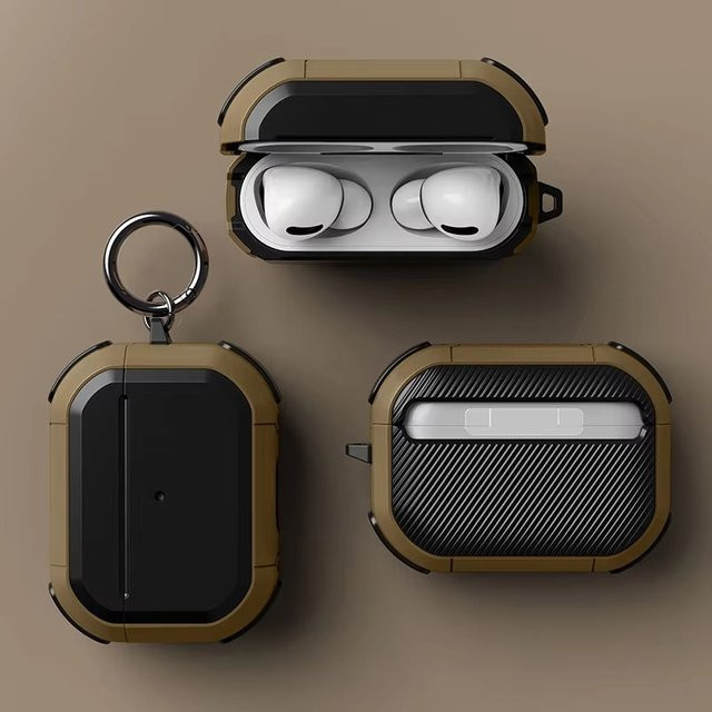 Stoßfeste Schutzhülle für Apple AirPods Pro 1 und 2 sowie AirPods 1, 2 und 3 in Braun mit Schlüsselring - Bild 1