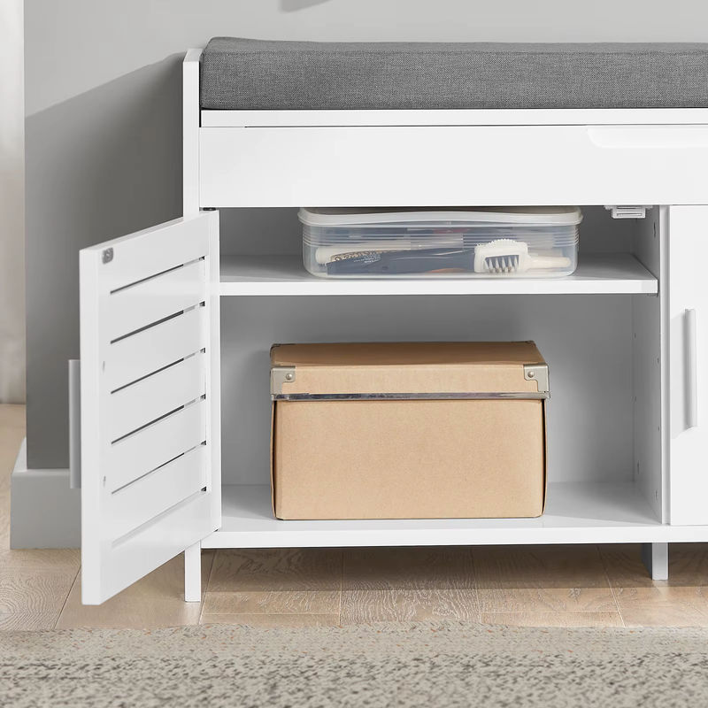SoBuy Schuhbank mit 2 Drehtüren in Weiß, moderne Sitzbank mit Stauraum, B/T/H: 90 x 32,5 x 50 cm - Bild 5