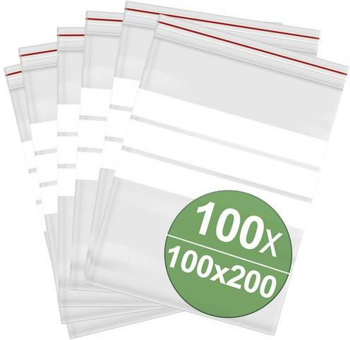 Quadrios Druckverschlussbeutel mit Beschriftungsstreifen, Transparent, Polyethylen, B: 10 cm, H: 20 cm, 100 Stück - Bild 1