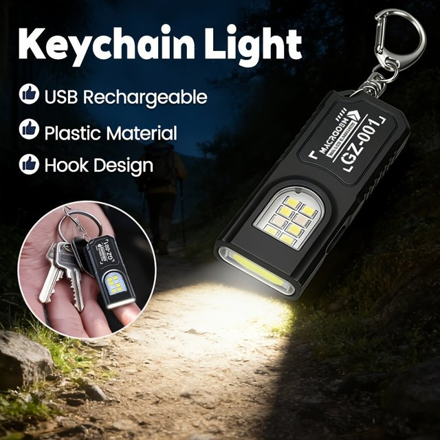 ZHIYU LED-Schlüsselanhänger-Taschenlampe mit Typ-C-Ladefunktion, 550 lm Flutlicht-Arbeitsleuchte mit Magnet, Schwarz - Bild 1