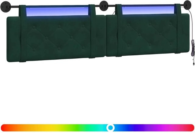 vidaXL Hängendes Kopfteil mit LED-Licht aus dunkelgrünem Samt, B: 210 cm, H: 55 cm, T: 9,3 cm - Bild 1