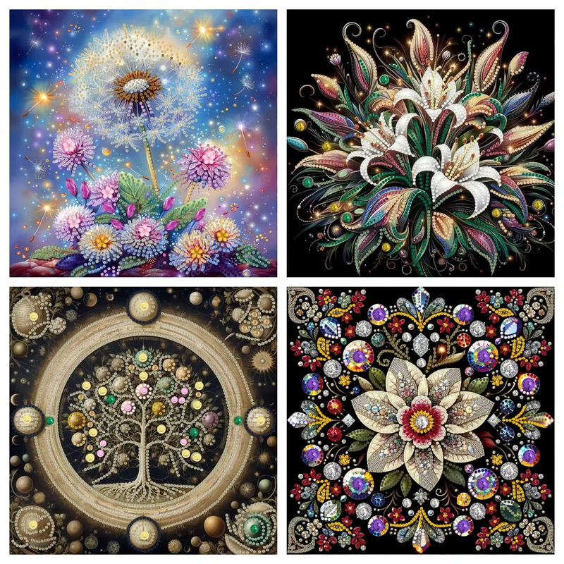5D-Pflanzenserie Diamond Painting Set mit Steinmalerei und Werkzeug für florale Heimdekoration in Mehrfarbig - Bild 2