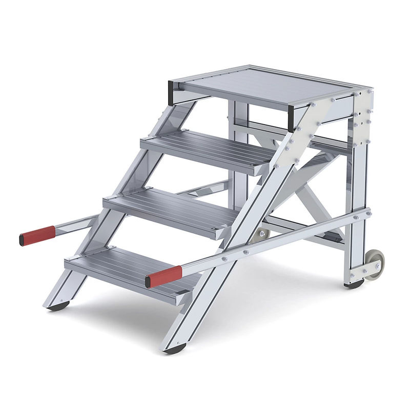 Günzburger Steigtechnik MUNK 50014 Aluminium Plattformleiter fahrbar Silber mit 5 Stufen und 60 cm Stufenbreite, maximale Arbeitshöhe: 3 m - Bild 3