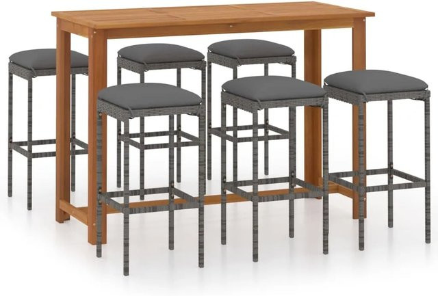 vidaXL 7-tlg Gartenbar-Set aus Akazien-Massivholz mit Kissen in Grau und Anthrazit - Bild 1