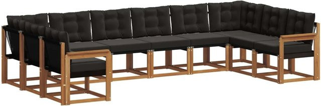 vidaXL Outdoor-Sofagarnitur in U-Form aus Akazienholz mit Textilene und Kissen, 10-teilig, Natur und Schwarz - Bild 1