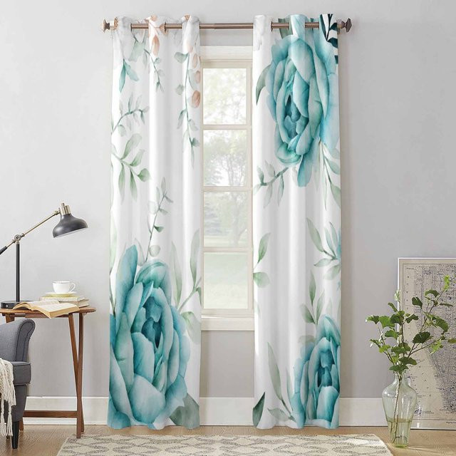 Super Six Fenster Vorhang mit Blumen Aquarell Motiv in Weiß, B: 135 cm, H: 60 cm - Bild 1