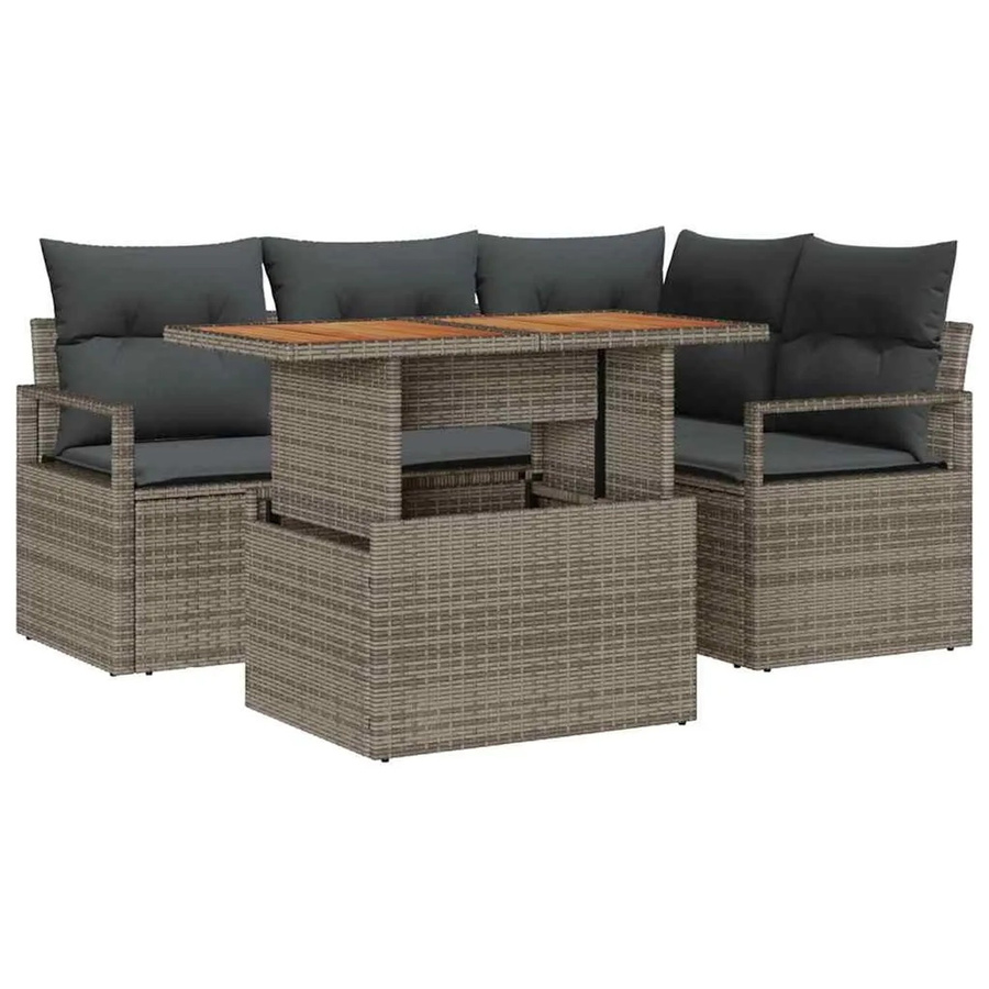 vidaXL Garten-Sofa-Set aus Poly-Rattan in Grau mit 5 Teilen, L-Form, inklusive Polsterkissen und integriertem Stauraum - Bild 2