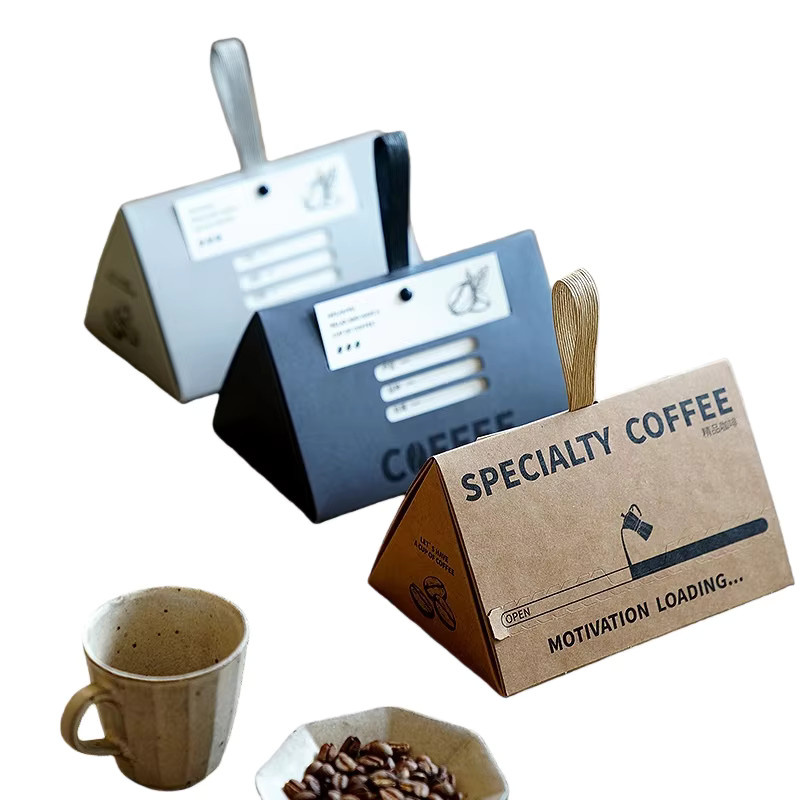 StoBag Pyramidenboxen mit Kaffee-Motiv und Griff aus Kraftpapier in Grau, 12 oder 20 Stück Geschenktüten für kleine Geschenke und Einzelhandelsdisplay - Bild 3