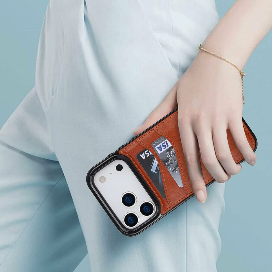 Luxuriöse Leder-Handyhülle mit vertikalem Kartensteckplatz für Apple iPhone 17 Pro Max 16 Plus 15 14 13 12 11, stoßfeste Anti-Drop Tasche in Blau und Braun - Bild 5