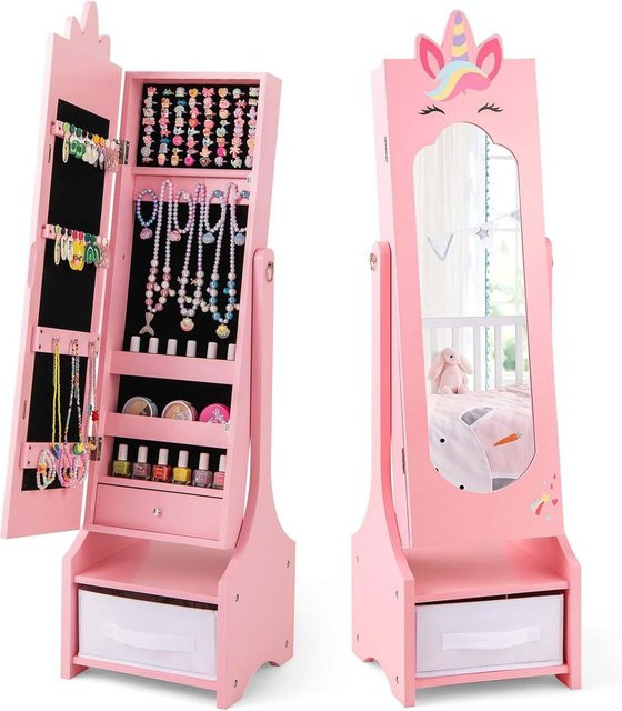 GOFLAME Kinderschmuckschrank als 2-in-1 Spiegelschrank mit Schmuckständer, Rosa/Weiß, H x B x T: 115 x 31,5 x 30 cm - Bild 1