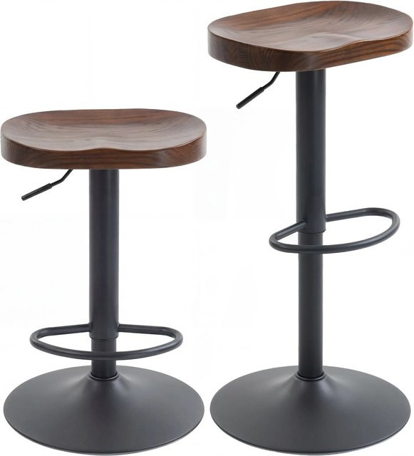 HOMCOM Barhocker aus Ulmenholz und Metall in Dunkelbraun, rustikaler Stil, B/T/H: 41,5 x 41,5 x 61-82 cm - Bild 1