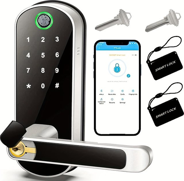 Intelligentes Fingerabdruck-Türschloss von L.AOL.AU in Schwarz mit App-Fernbedienung, WIFI, digitalem Touchscreen, NFC und IP67 Wasserdichtigkeit inklusive 2 IC-Karten - Bild 1