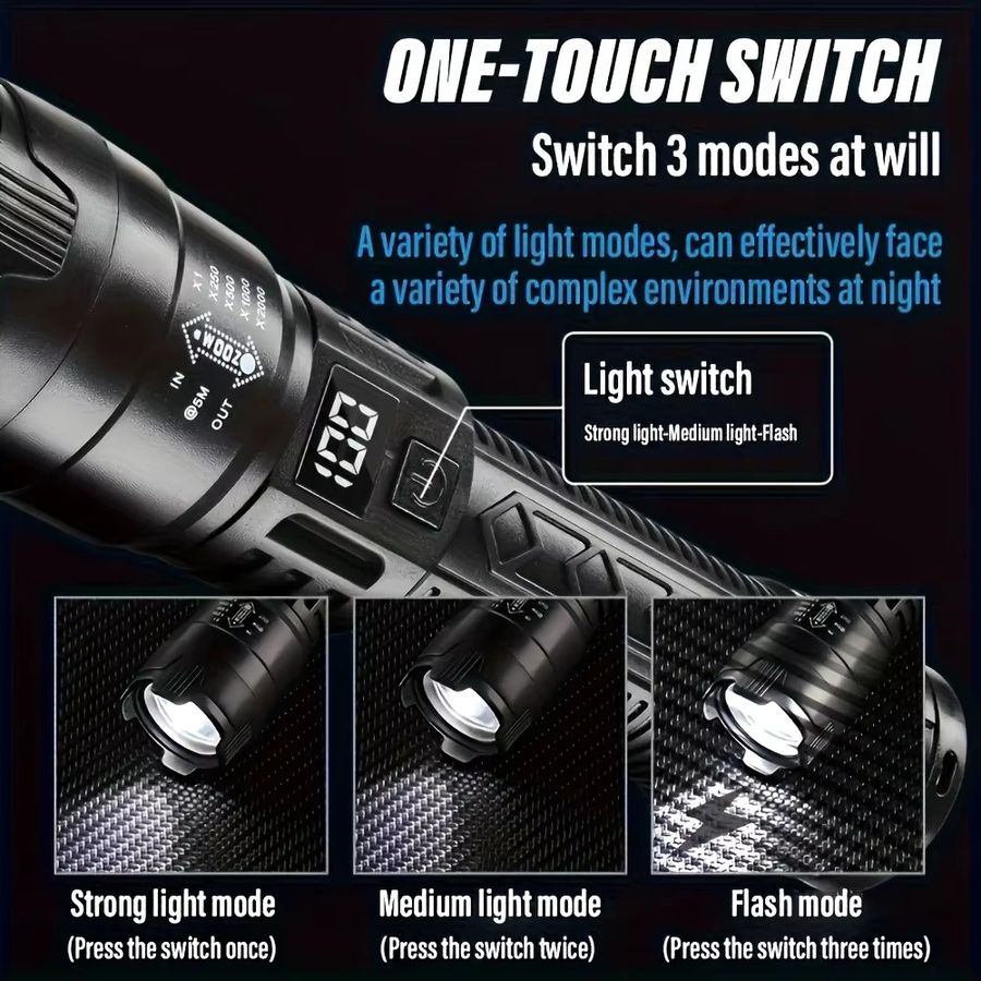 NEWBIRTH Taktische LED-Taschenlampe mit Zoom und USB-C Lademöglichkeit, 1000 lm, Ultrahell für Outdoor und Camping - Bild 2