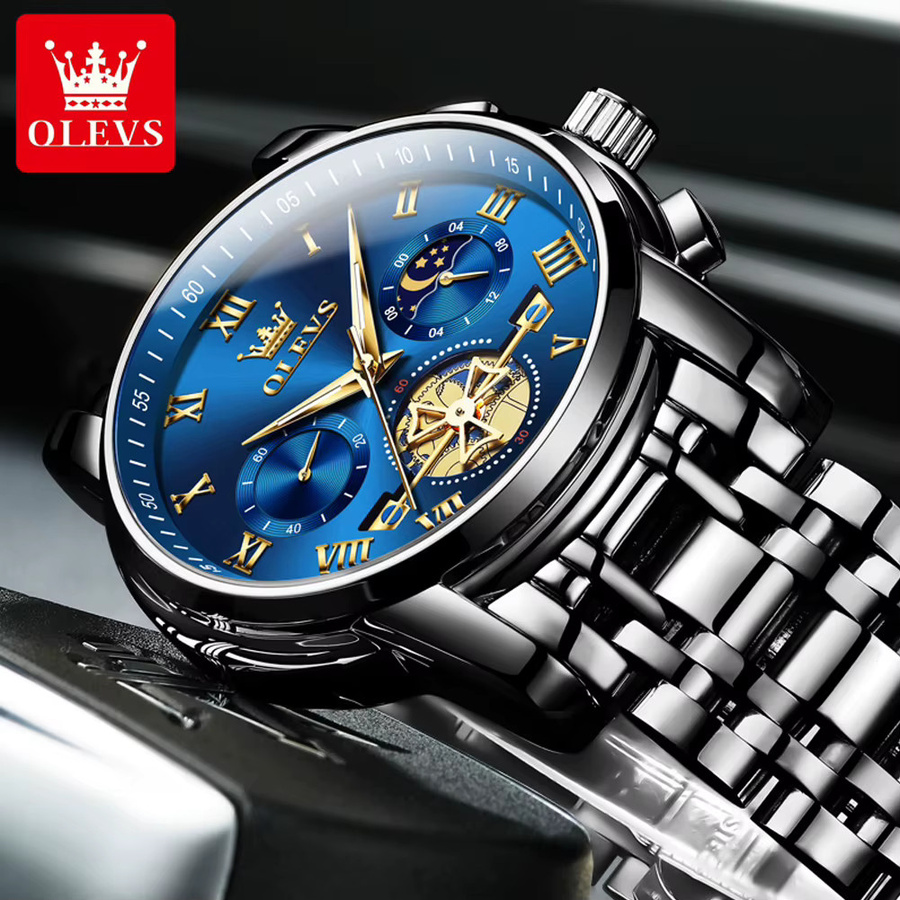 OLEVS Chronograph, Quarz, Edelstahl, Blau, Herren - Bild 2
