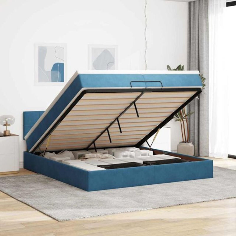Vidaxl Ottoman Polsterbett mit Matratze aus Samt in Dunkelblau B/T: 200 x 200 cm - Bild 1