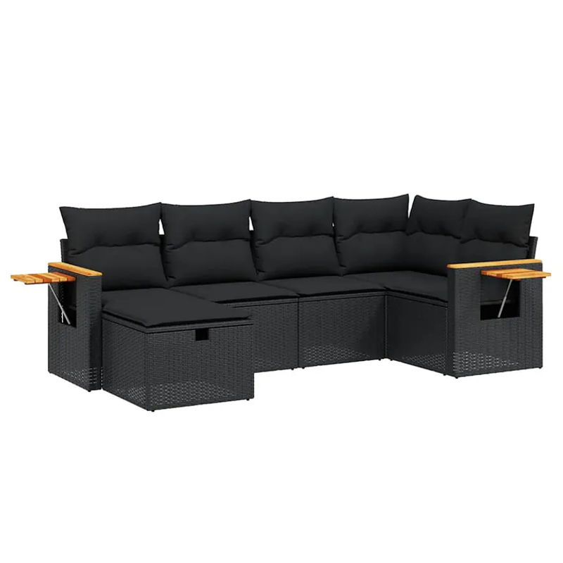 vidaXL 6-tlg Garten-Sofagarnitur aus Poly-Rattan mit Kissen in Schwarz, Modell 144 - Bild 2