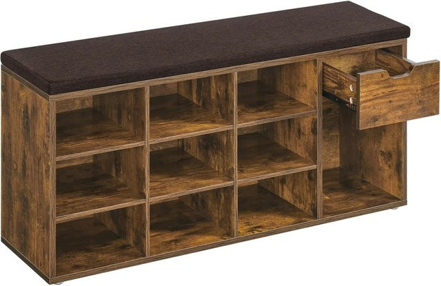 VASAGLE Schuhbank mit 1 Schublade und 10 offenen Fächern, Braun, B/T/H: 104 x 30 x 48 cm - Bild 2