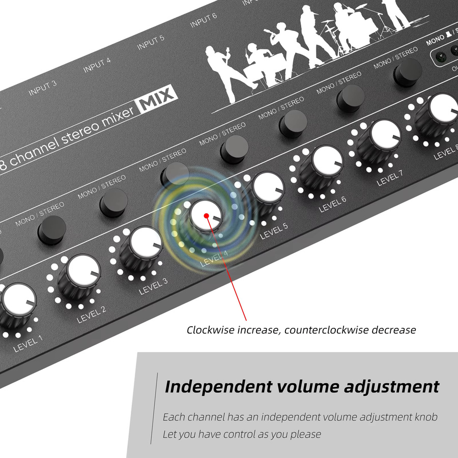 IRIN 8-Kanal-Mixer Ultra Low Noise Stereo Line Professioneller Audio-Mixer in Schwarz - Bild 5