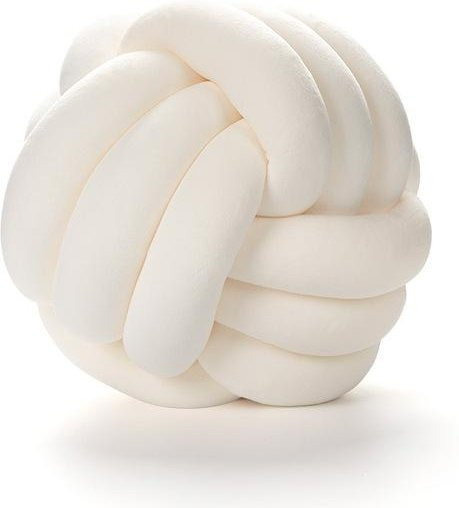 Handgewebtes Knotenball Kissen aus Baumwolle in Weiß, Durchmesser: 28 cm - Bild 1