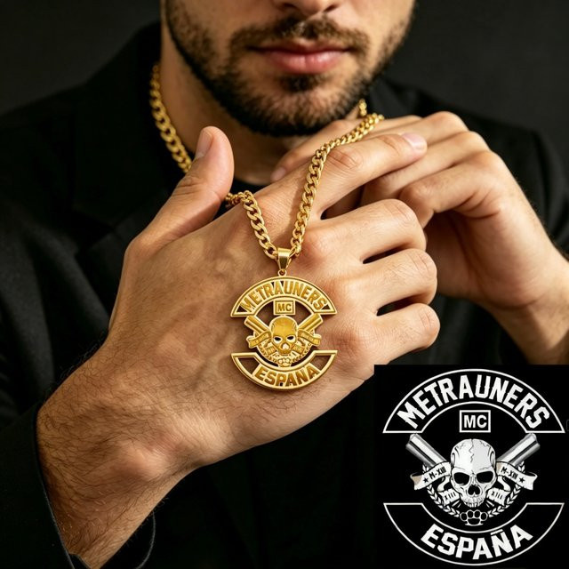 Halskette mit Logo-Anhänger, Edelstahl, Gold, Unisex - Bild 1