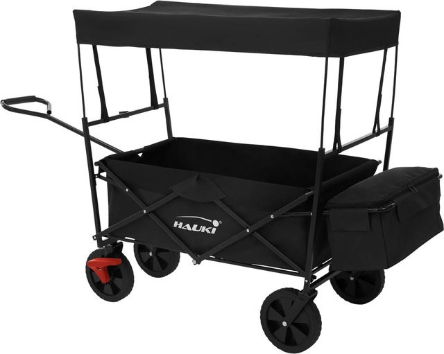 HAUKI Bollerwagen faltbar mit Dach und Tasche in Schwarz, Transportwagen bis 80 kg für Kinder, Camping und Garten - Bild 2