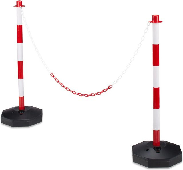 Relaxdays Absperrpfosten aus Kunststoff in Rot Weiß mit Kette, H: 82 cm, B: 28 cm, T: 28 cm - Bild 1