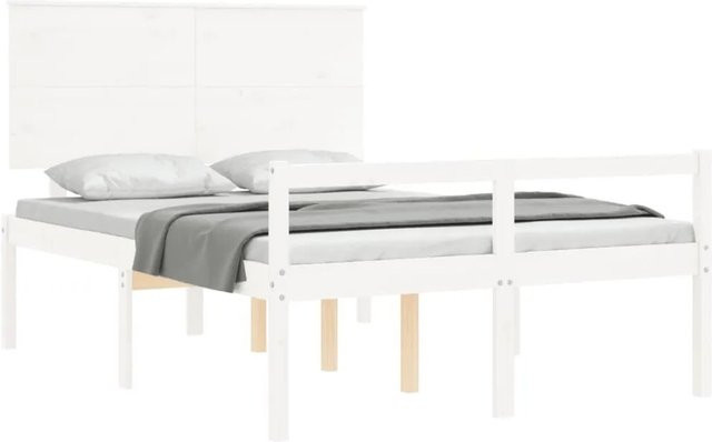 vidaXL Seniorenbett aus massivem Kiefernholz mit Kopfteil in Weiß, B/T: 100-120 x 200 cm - Bild 1