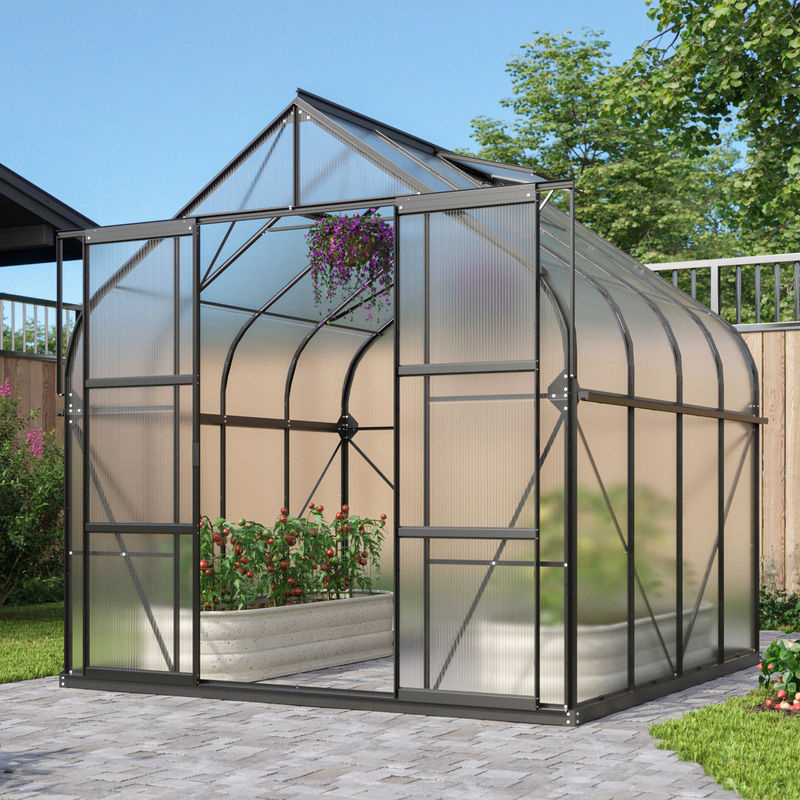 Vitavia Gewächshaus Dione 6700 in Schwarz mit Stahlfundamentrahmen, Glockendach und Polycarbonat-Verglasung, 6,7 m² - Bild 2