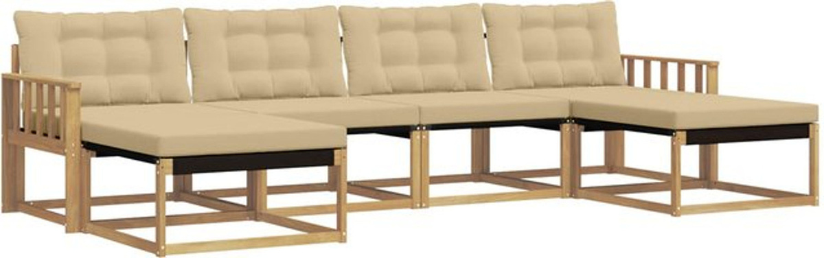 vidaXL Outdoor-Sofagarnitur aus Akazie und Textilene mit 6-teiligem Set in Weiß und Beige - Bild 1