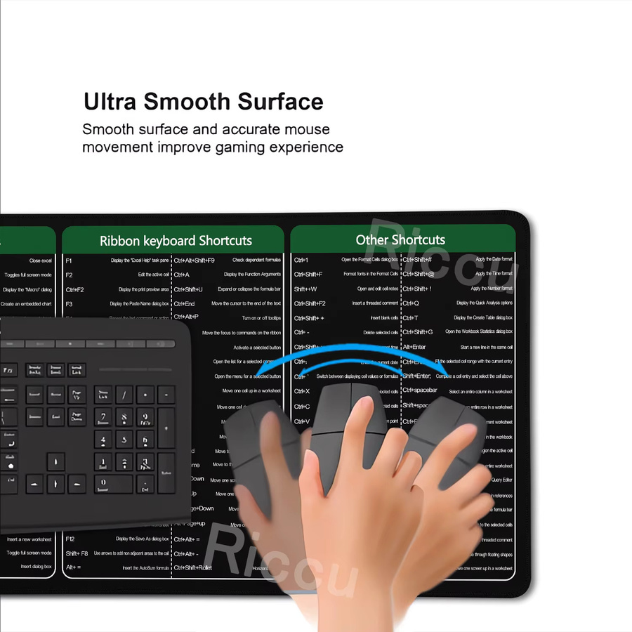 RICCU Mauspad mit Excel-Tastenkombinationen in Englisch, große rutschfeste Schreibtischunterlage aus Gummi - Bild 4