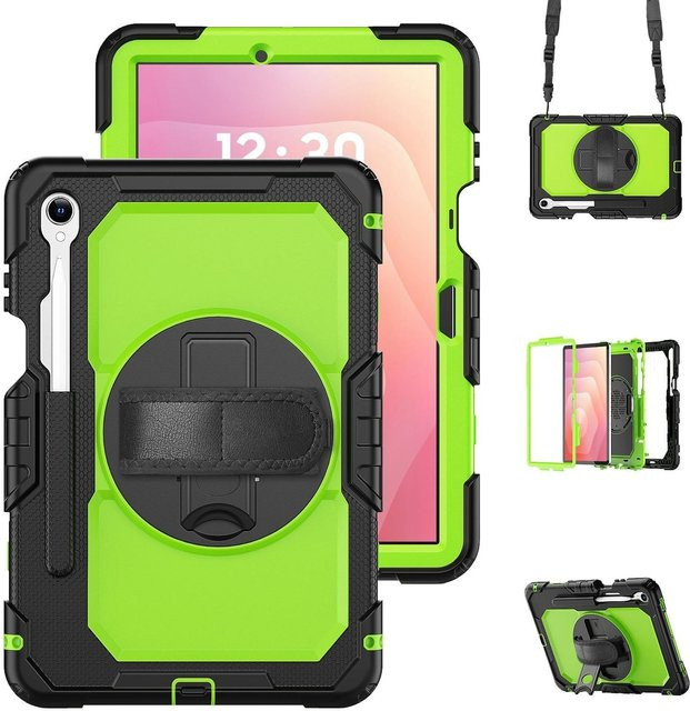 Wheel Hybrid Hülle für Samsung Galaxy Tab S11 mit Halter und Schultergurt in Grün - Bild 1