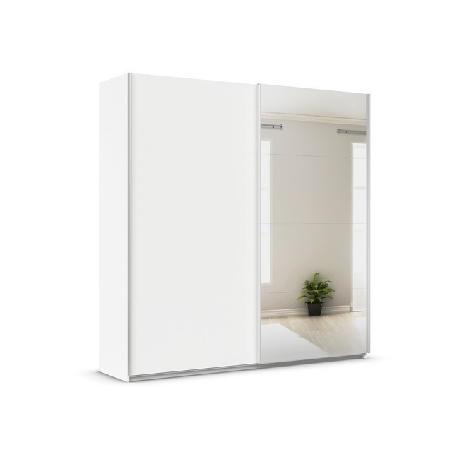 RAUCH Quadra Schwebetürenschrank mit Spiegelelementen und integrierten Schubladen, Korpus Weiß, B: 230 cm, H: 210 cm, T: 62 cm - Bild 1