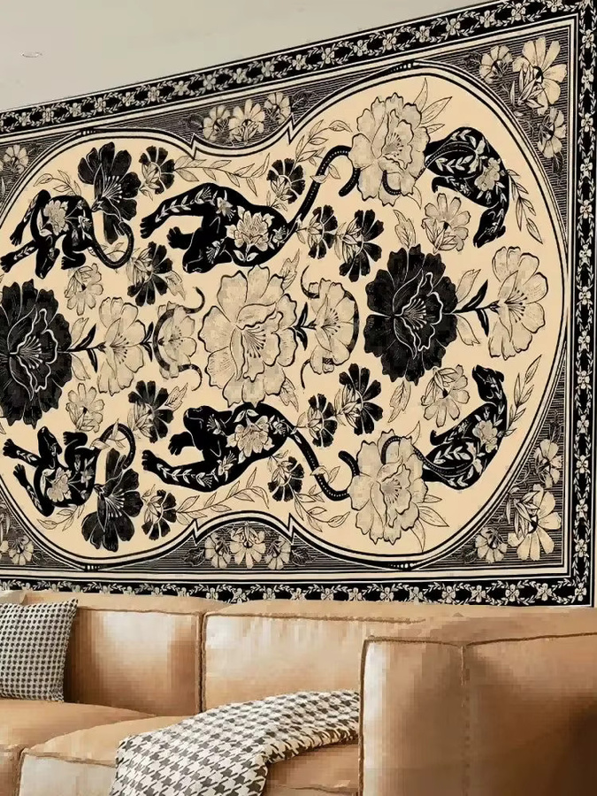 VIKAMA Kunst-Wandteppich im Bohemian-Stil mit Leoparden- und Blumenmuster, Rechteckig, Breite: 60 cm, Höhe: 40 cm - Bild 2