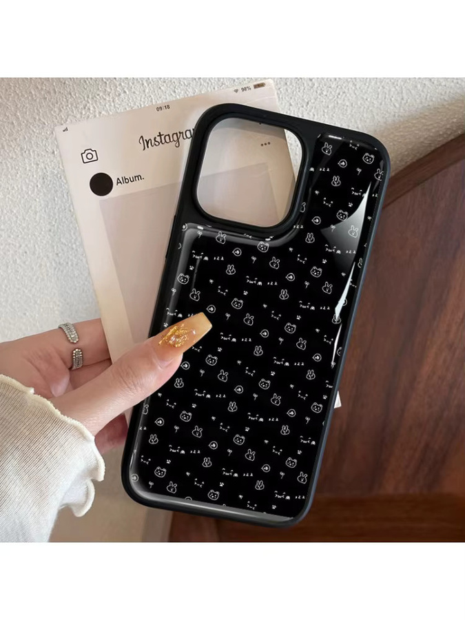 AIR PLUS Handyhülle im koreanischen Stil mit niedlichem Hasen-Design für iPhone 11 bis iPhone 17 Pro Max, Farbe: Schwarz - Bild 5