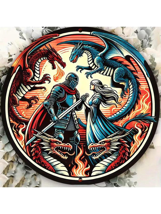 HELLOYOUNG Retro-Drachen Wandschild aus Metall, rundes Kunstdekor in Multicolour, Durchmesser: 19,81 cm - Bild 6