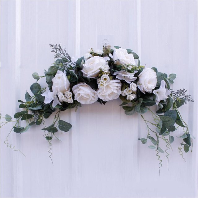 Neoglint Dekorative Blumengirlande aus Textil in Weiß und Grau, Biegsame Künstliche Blumen mit Blättern für Hochzeit und Dekoration - Bild 1