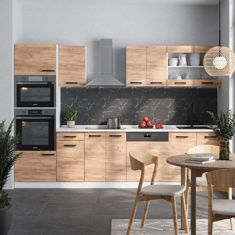 Vicco Küchenzeile R-Line in Goldkraft Eiche und Weiß, Breite: 300 cm, ohne Arbeitsplatte - Bild 1