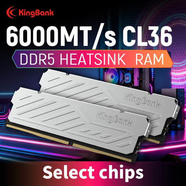 KingBank KJXS DDR5 RAM 32GB Dual-Channel-Kit 6000MHz CL36 Desktop-Arbeitsspeicher mit Kühlkörper Silber - Bild 1