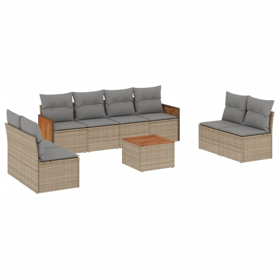 vidaXL 9-tlg. Garten-Sofagarnitur aus Polyrattan in Beige mit Kissen und L-Form für Terrasse und Garten - Bild 2