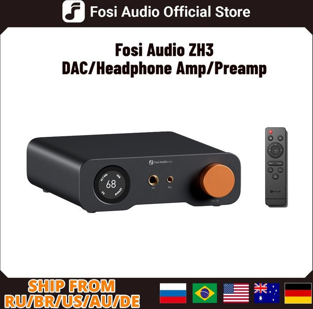 Fosi Audio ZH3 DAC Kopfhörerverstärker in Schwarz mit Fernbedienung, PCM 768 kHz HIFI Audio DAC AKM4493SEQ und vollständig symmetrischem Vorverstärker - Bild 1